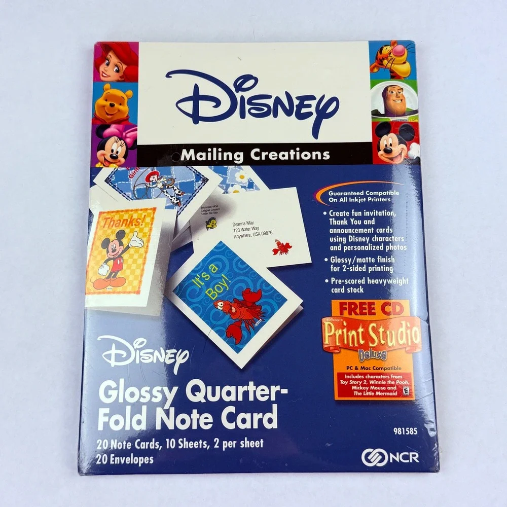 Disney‎ Mailing Creations Glossy Quarter-Fold Note Card Kit NCR 981585 VTG 2001
